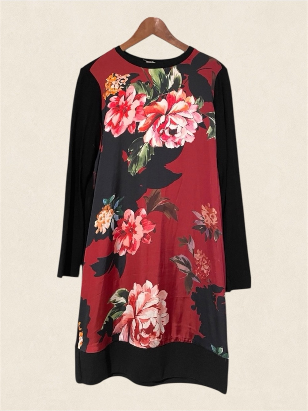 Tristan Floral Shift Dress Medium Burgundy Long Sleeve A-Line Work Office Canada